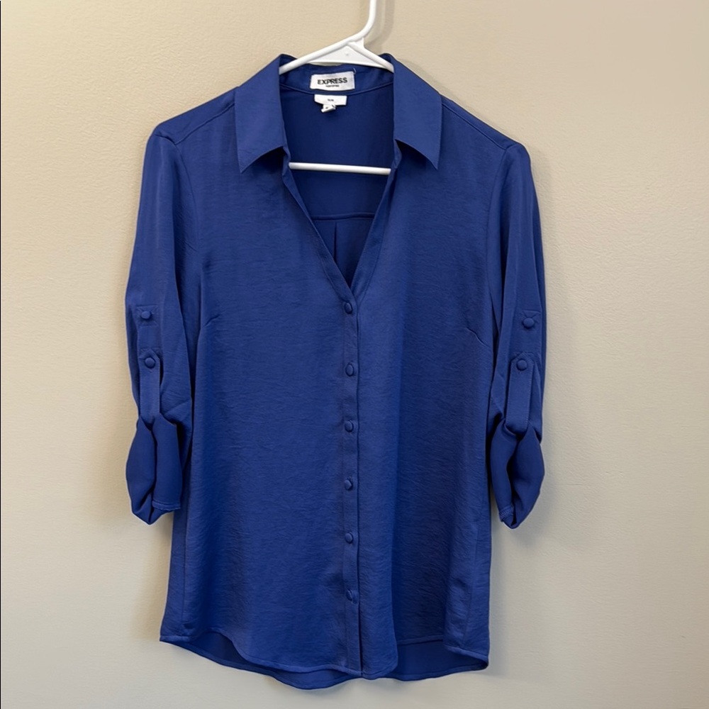 Express Blue Button Down Shirt with Notched Collar